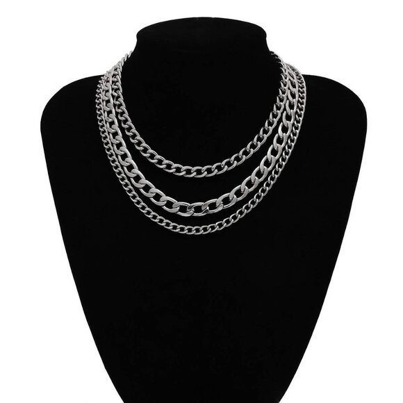 Punk Cuban Link Chain Choker Necklace Layered - Picture 1 of 2